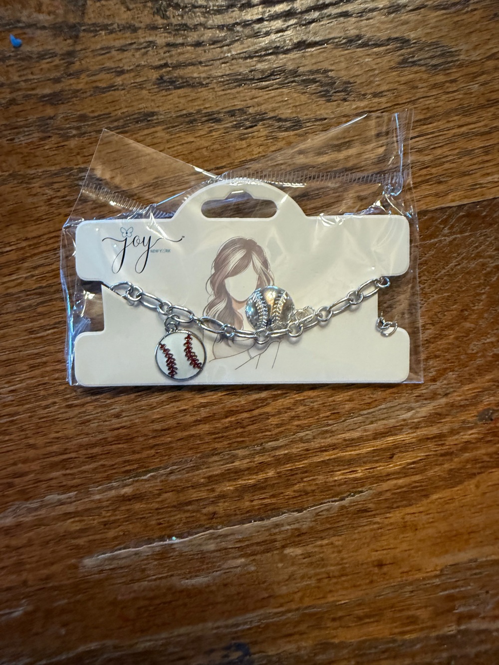 Girls Silver Baseball Charm Bracelet with White & Red Enamel Baseball